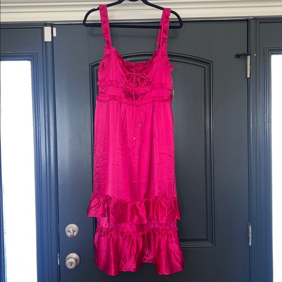 Free People Silk Hansen & Gretel Hot Pink Satin Bella Donna Midi Dress Large NWT - Picture 8 of 8